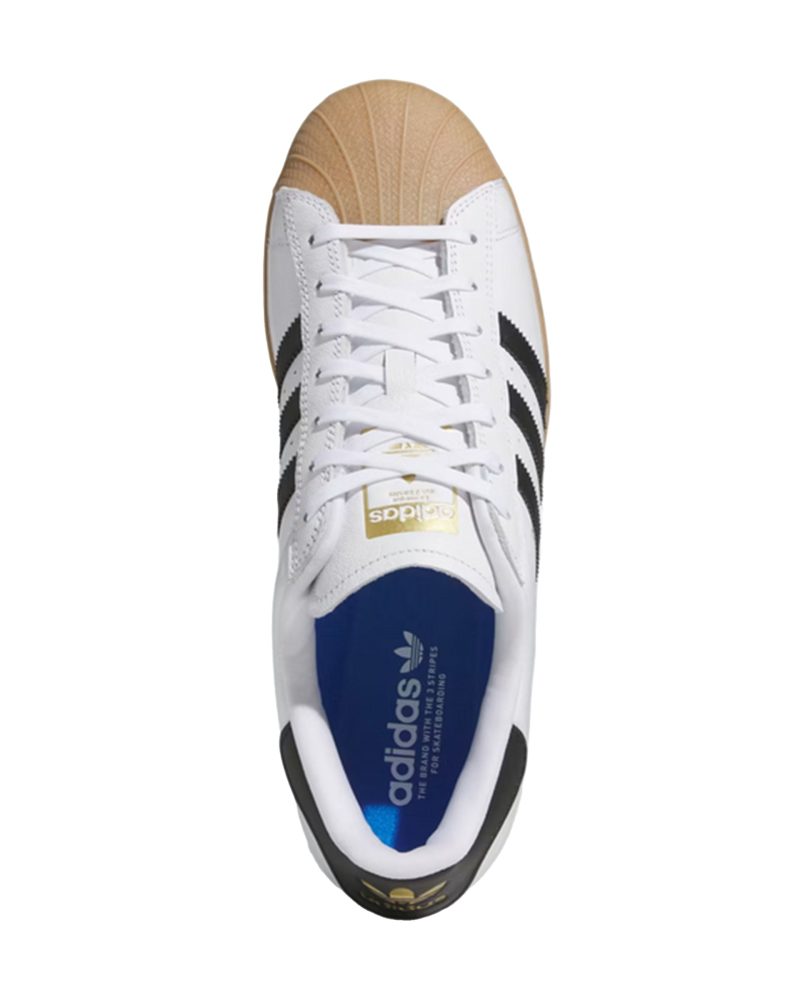 ADIDAS SUPERSTAR ADV SKATE WHITE BLACK GUM PROFILE TOP