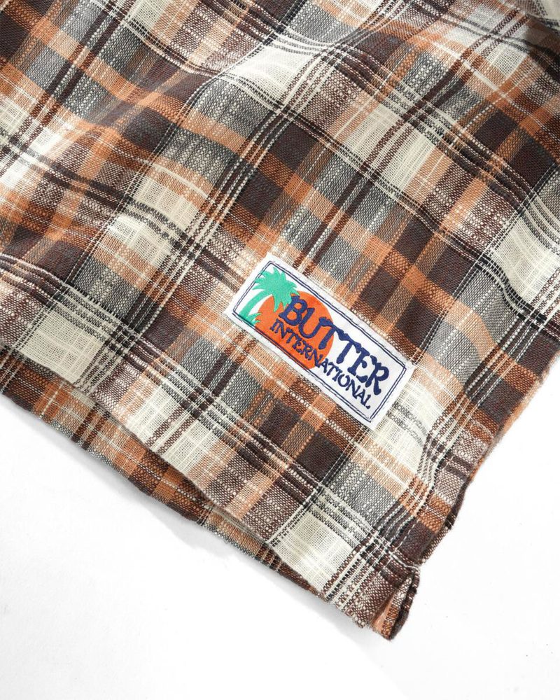 BUTTER GOODS VACATION SHIRT BROWN FRONT CLOSEUP