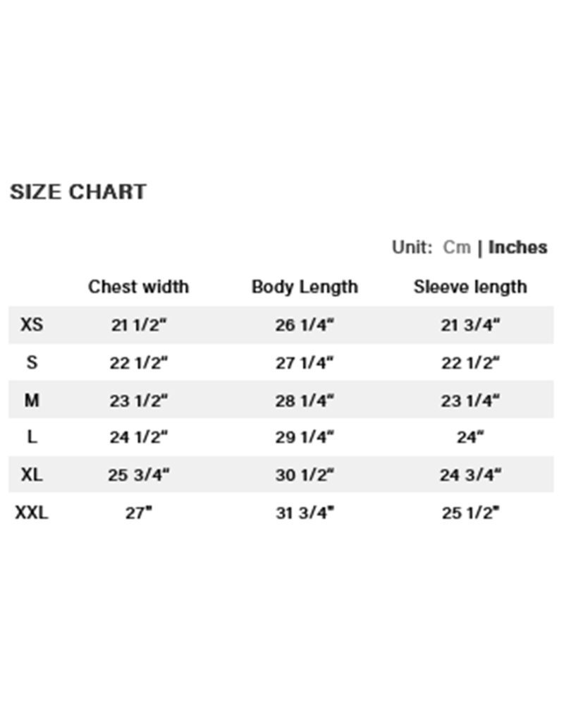 DIME AXE PULLOVER SIZE CHART