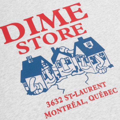 DIME SKATESHOP CREWNECK ASH FRONT CLOSEUP