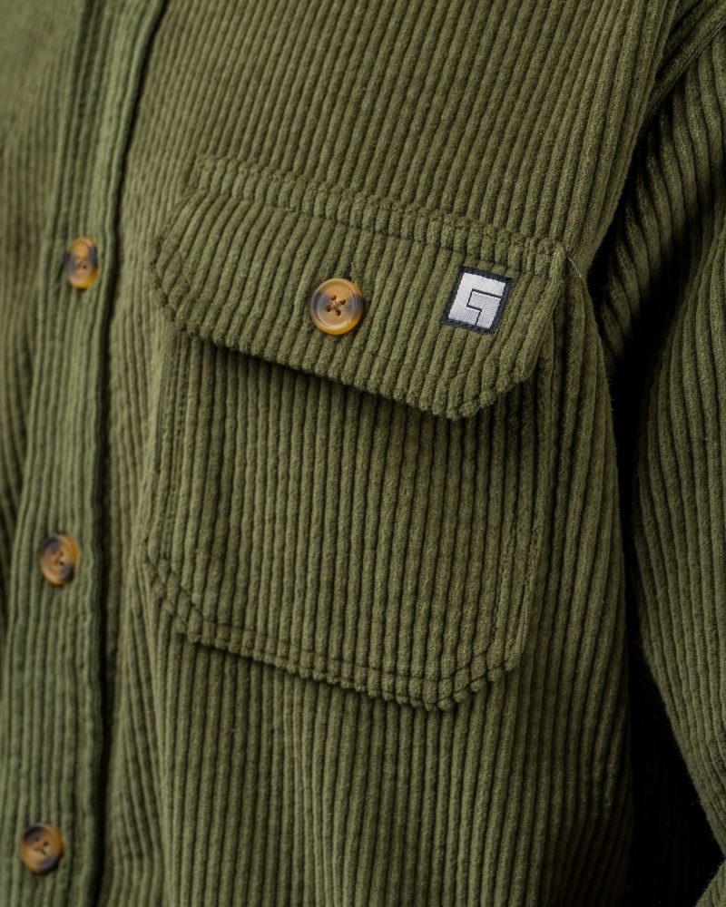 YONDER LS CORD SHIRT ARMY CLOSEUP