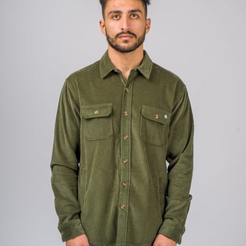 YONDER LS CORD SHIRT ARMY HERO FRONT