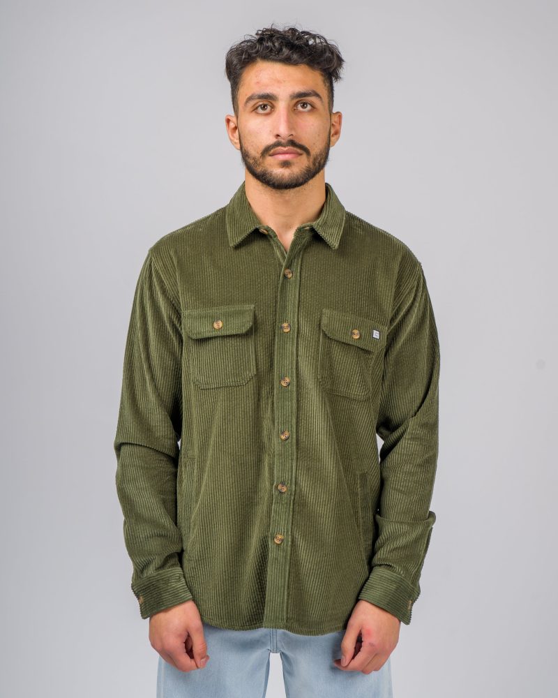 YONDER LS CORD SHIRT ARMY HERO FRONT